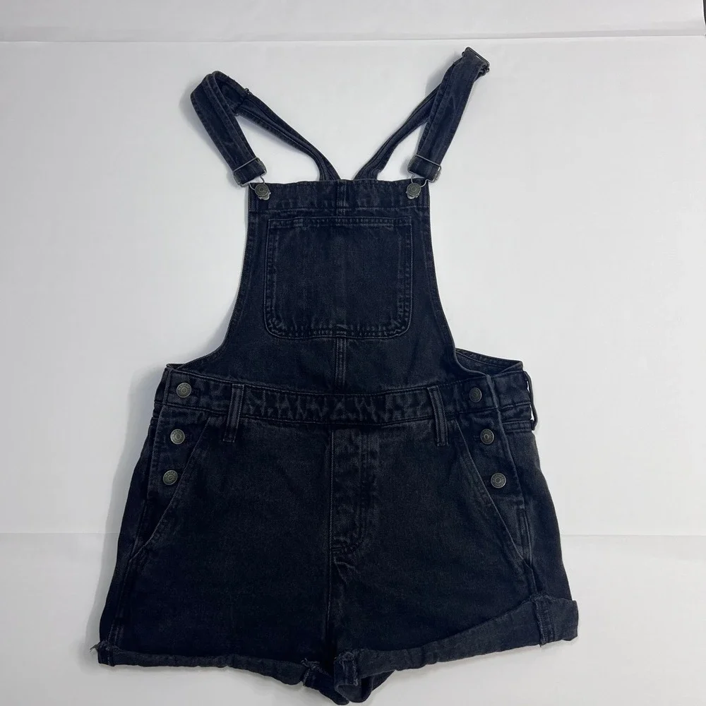 Madewell Adirondack Short Overalls Washed Black Denim Size Medium Bib Shortalls - Picture 1 of 12